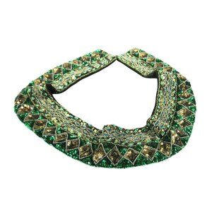 Vintage Emerald Beaded Sequin Belt Applique Statement Party Wide Boho Chic 37 in